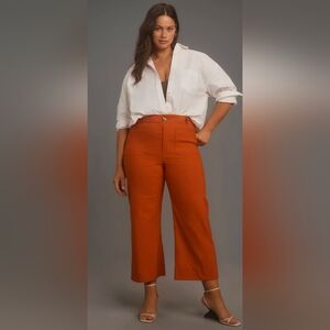Anthropologie Maeve Colette Linen Blend Cropped Wide Leg Trousers, Sz 18W
